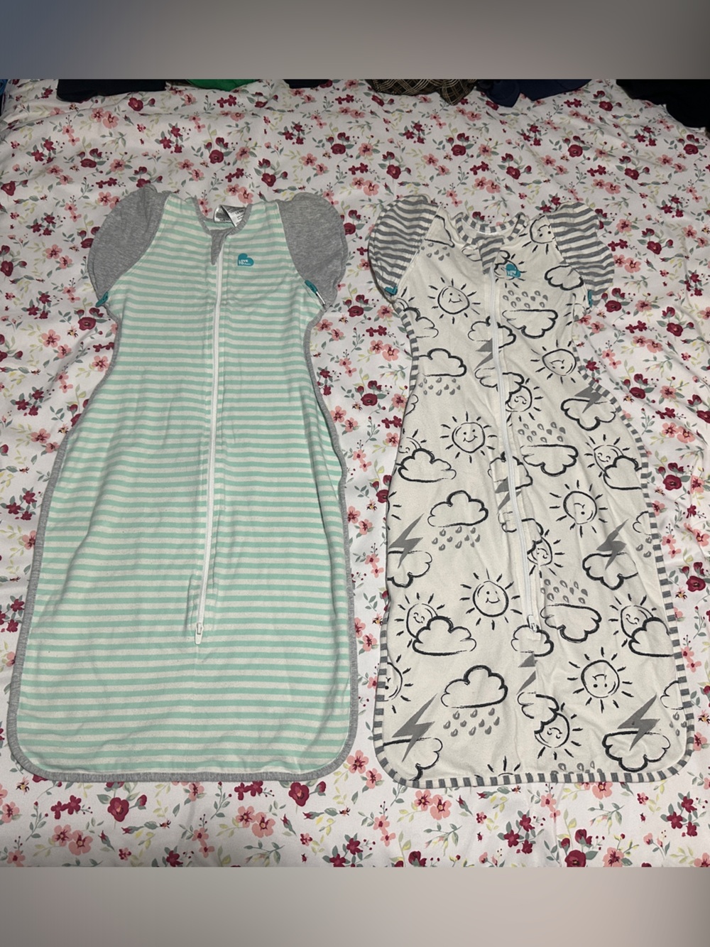 Love to Dream zip off Sleep Sacks in Mint Stripe and Cream Weather Print large